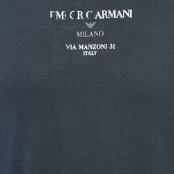 Pre Owned Emporio Armani Navy Blue Printed Cotton Crew Neck T-Shirt L