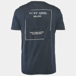 Pre Owned Emporio Armani Navy Blue Printed Cotton Crew Neck T-Shirt L