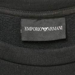 Pre Owned Emporio Armani Black Printed Cotton Crew Neck Sweatshirt L