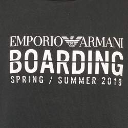 Pre Owned Emporio Armani Black Printed Cotton Crew Neck Sweatshirt L