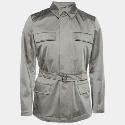 Emporio Armani Grey Textured Synthetic Zip-Up Jacket M