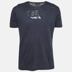 Emporio Armani Logo Print Navy Blue Cotton Round Neck T-Shirt XL