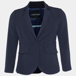 Emporio Armani Navy Blue Crepe Button Front Blazer S