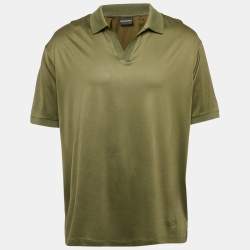 Emporio Armani Olive Green Cotton Blend and Cotton Knit Polo T-Shirt XXXL