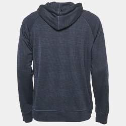 Pre Owned Emporio Armani Navy Blue Checks Jersey Hoodie L