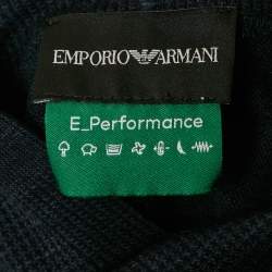 Pre Owned Emporio Armani Navy Blue Checks Jersey Hoodie L