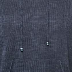 Pre Owned Emporio Armani Navy Blue Checks Jersey Hoodie L