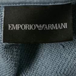 Pre Owned Emporio Armani Blue Cotton Knit Hoodie M
