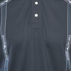 Emporio Armani Navy Blue Cotton Logo Tape Trimmed Polo T-Shirt XXL
