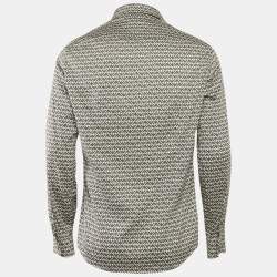 Emporio Armani Black Logo Print Cotton Slim Fit Shirt L