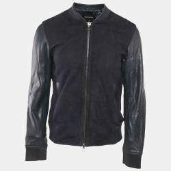 Emporio Armani Navy Blue Suede & Leather Zip Front Jacket L