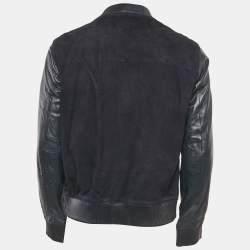 Emporio Armani Navy Blue Suede & Leather Zip Front Jacket L