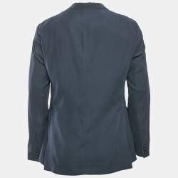 Pre Owned Emporio Armani Navy Blue Sateen Button Front Blazer L