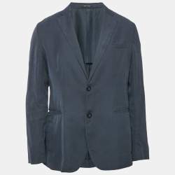 Emporio Armani Navy Blue Sateen Button Front Blazer L