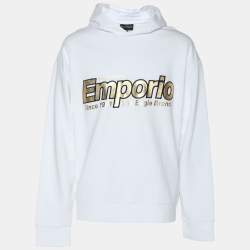 Emporio Armani White Jersey Logo Print Hoodie XXL