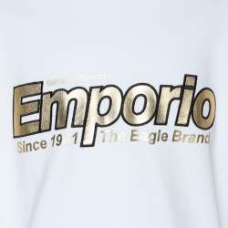 Emporio Armani White Jersey Logo Print Hoodie XXL