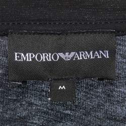 Pre Owned Emporio Armani Black Logo Embroidered Cotton Crew Neck T-Shirt M