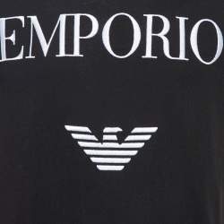 Pre Owned Emporio Armani Black Logo Embroidered Cotton Crew Neck T-Shirt M