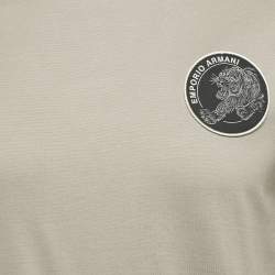 Pre Owned Emporio Armani Grey Knit Logo Patch Detail Crew Neck T-Shirt M