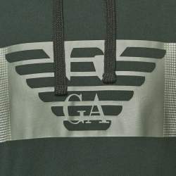 Pre Owned Emporio Armani Green Logo Print Cotton Hoodie M
