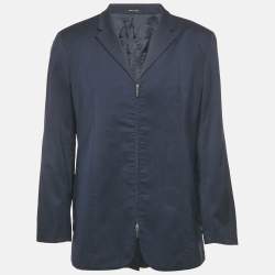 Emporio Armani Navy Blue Logo Patterned Synthetic Zip Front