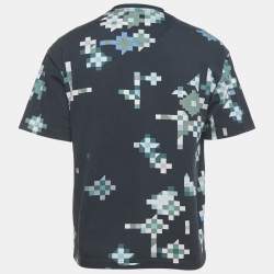 Pre Owned Emporio Armani Blue Geometric Print Jersey Crew Neck T-Shirt S