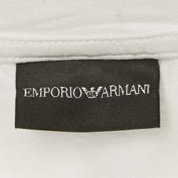 Pre Owned Emporio Armani White Logo Embroidered Cotton Crewneck T-Shirt S 