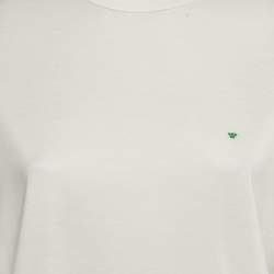 Pre Owned Emporio Armani White Logo Embroidered Cotton Crewneck T-Shirt S 