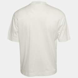 Pre Owned Emporio Armani White Logo Embroidered Cotton Crewneck T-Shirt S 