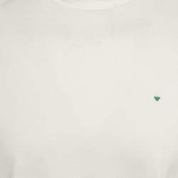 Pre Owned Emporio Armani White Logo Embroidered Cotton Crewneck T-Shirt S 