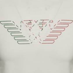 Pre Owned Emporio Armani White Logo Print Cotton Crewneck T-Shirt S