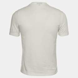 Pre Owned Emporio Armani White Logo Print Cotton Crewneck T-Shirt S