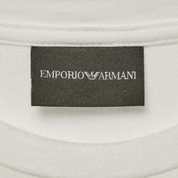 Pre Owned Emporio Armani White Logo Print Cotton Crewneck T-Shirt S