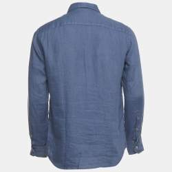 Pre Owned Emporio Armani Blue Linen Full Sleeve Shirt S