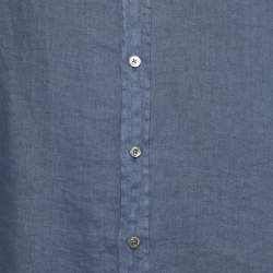 Pre Owned Emporio Armani Blue Linen Full Sleeve Shirt S