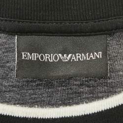 Pre Owned Emporio Armani Black Embroidered Logo Cotton Crewneck T-shirt S