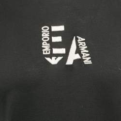 Pre Owned Emporio Armani Black Embroidered Logo Cotton Crewneck T-shirt S