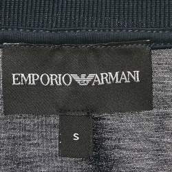 Pre Owned Emporio Armani Navy Blue Logo Print Cotton Zip -Up Polo T-Shirt S