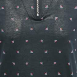 Pre Owned Emporio Armani Navy Blue Logo Print Cotton Zip -Up Polo T-Shirt S