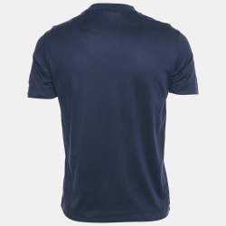 Pre Owned Emporio Armani Navy Blue Logo Embroidered Cotton Crewneck T-Shirt S