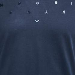 Pre Owned Emporio Armani Navy Blue Logo Embroidered Cotton Crewneck T-Shirt S