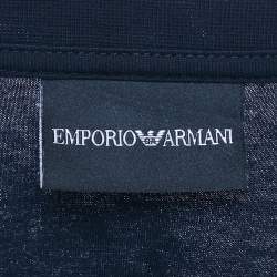 Pre Owned Emporio Armani Navy Blue Logo Embroidery Cotton Crew Neck T-Shirt S