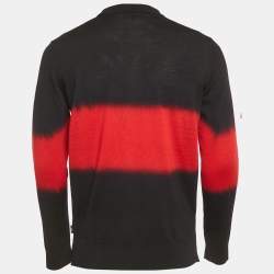 Pre Owned Emporio Armani Black/Red Cotton Long Sleeve Sweater M