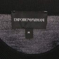 Pre Owned Emporio Armani Black/Red Cotton Long Sleeve Sweater M