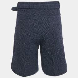 Pre Owned Emporio Armani Blue Textured Checks Wool Shorts S