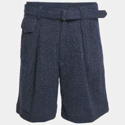 Pre Owned Emporio Armani Blue Textured Checks Wool Shorts S