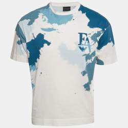 Pre Owned Emporio Armani White/Blue Printed Jersey Crewneck T-Shirt S