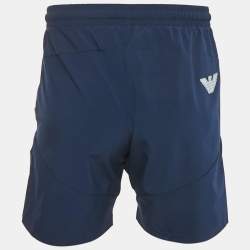 Pre Owned Emporio Armani Blue Logo Print Synthetic Shorts S