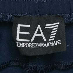Pre Owned Emporio Armani Blue Logo Print Synthetic Shorts S