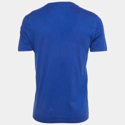 Pre Owned Emporio Armani Blue Logo Embroidered Jersey Crewneck T-Shirt S